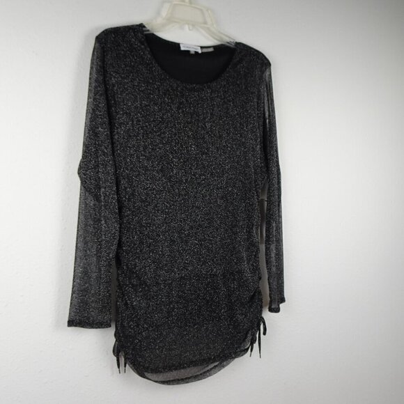 Calvin Klein Sparkle Top Women's Plus Size 2X Black Diamond Dust Sheer Sleeves - Picture 3 of 9